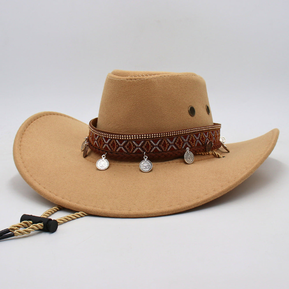 Men's Vintage Western Cowboy Hat Knight Woolen British Felt Hat