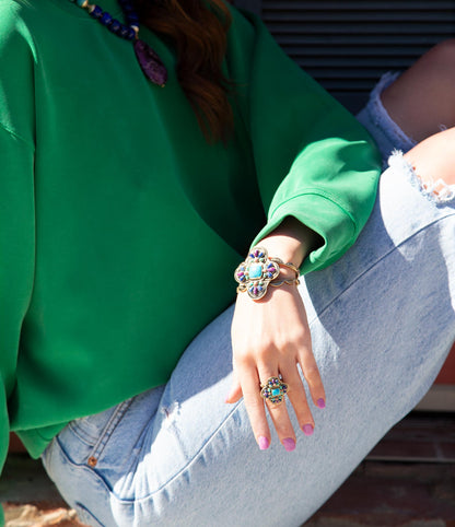 Zion Blue Turquoise Multi-Stone Golden Cuff Bracelet