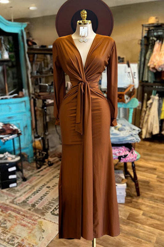 Beautiful Knotted V-neck Maxi Dress