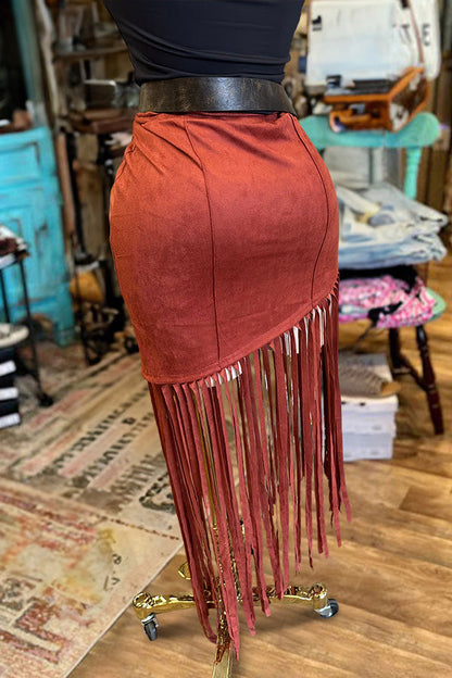 Vintage Suede Fringe Skirt