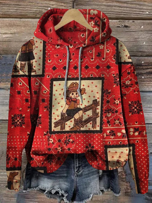 Retro Western Print Casual Sweatshirt