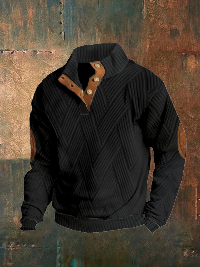 Men'S Plaid Knitted cashmere Button Casual Sweatshirt