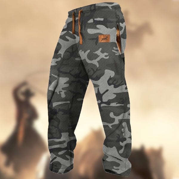 Men's Retro Camouflage Patchwork Elk Sports Casual Sweatpants