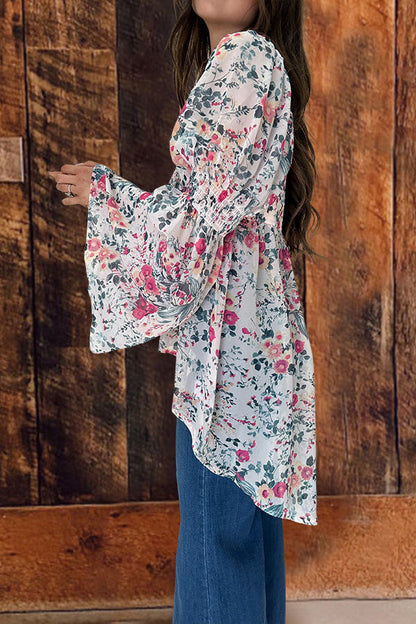 Western Floral Print Bell Sleeve Top