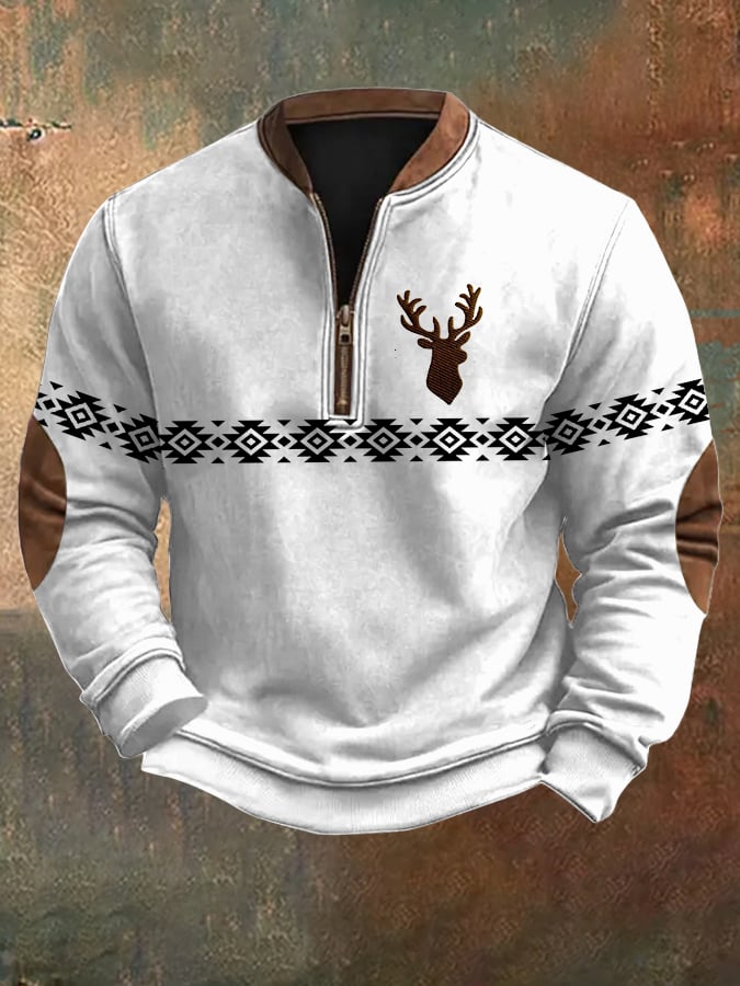 Men's Western Printed Zip Collar Sweatshirt