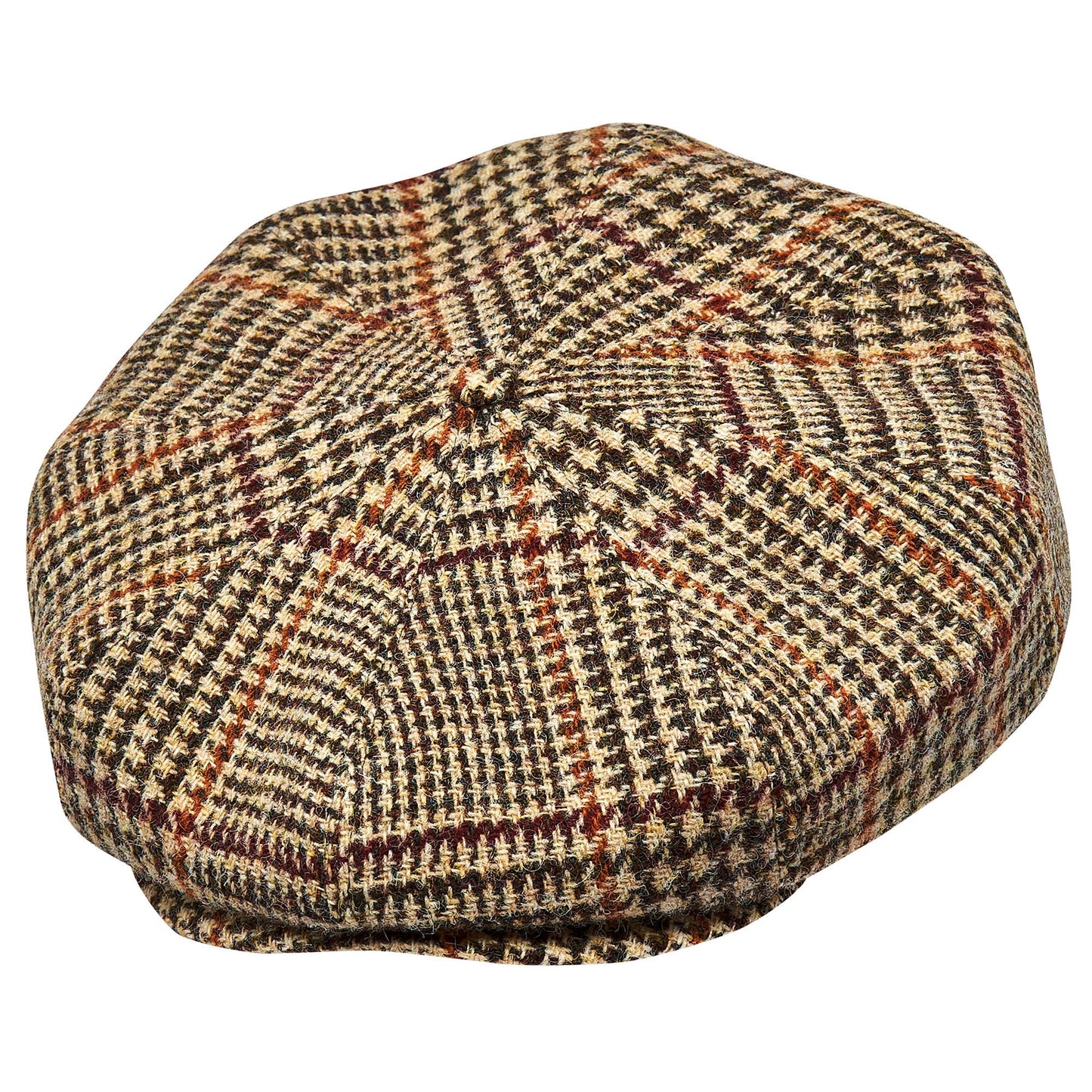 PEAKED CAPS Genuine Scottish Harris Tweed 8 Panels Man Cap Wool Large Crown BEIGE