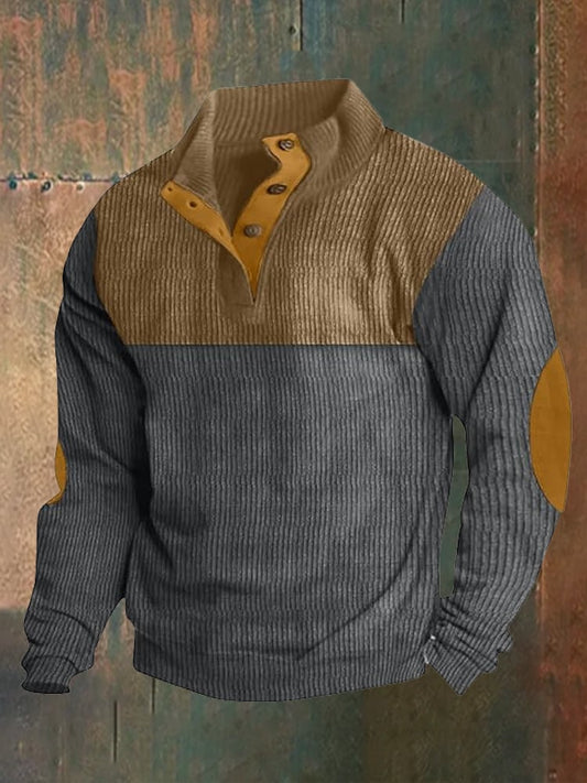 Men's Western Contrast Collar Button-Down Sweatshirt