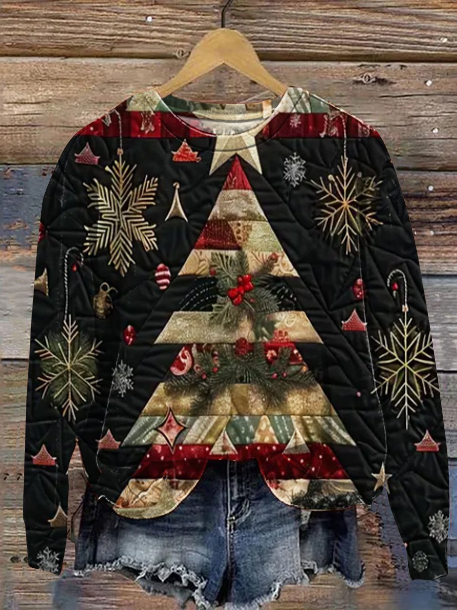 Vintage Christmas Patchwork Art Print Casual Sweatshirt