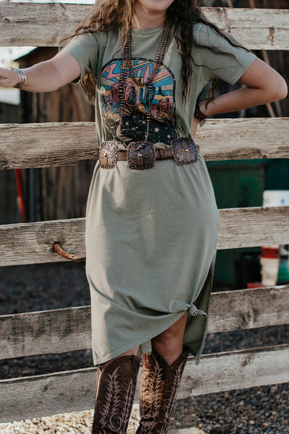 Retro Desert Pattern T-Shirt Dress