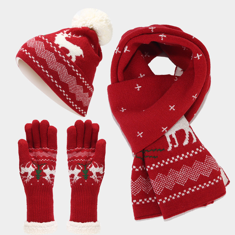 Unisex Christmas Warm Hat Gloves Scarf Knitted Set