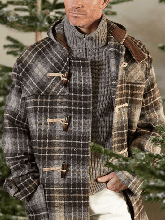 Men's Fashionable Pocket Design Plaid Casual Coat