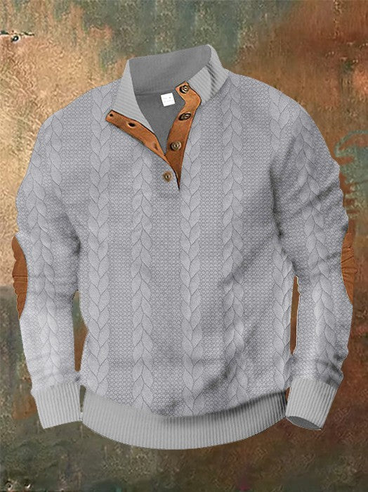 Solid Warm Woven Texture Button Up Sweatshirt