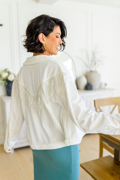 Rhinestone Fringe Corduroy Jacket   Medium or 1X