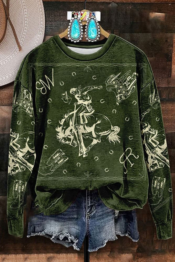 Vintage Western Rodeo Print Sweatshirt