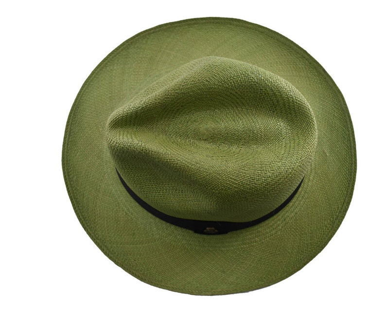 Green Classic Fedora | Genuine Panama Hat | Toquilla Straw | Handwoven in Ecuador - EA - HatBox Included