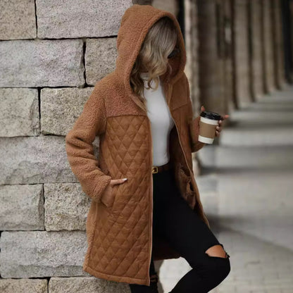 Loose Fit Hooded Zip-up Fleece Coat