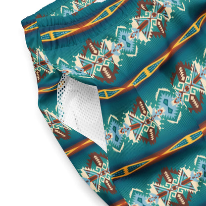 Yeehaw Teal Aztec Blanket Print Mens Swim Shorts