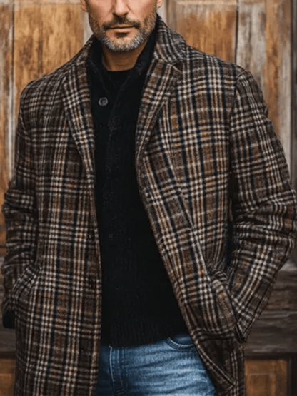 Men's Retro Outdoor Plaid Woolen Coats