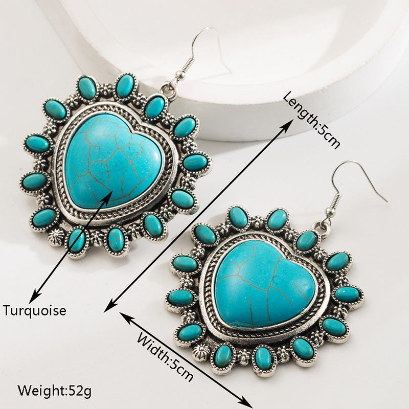 Retro Ethnic Style Heart Turquoise Earrings