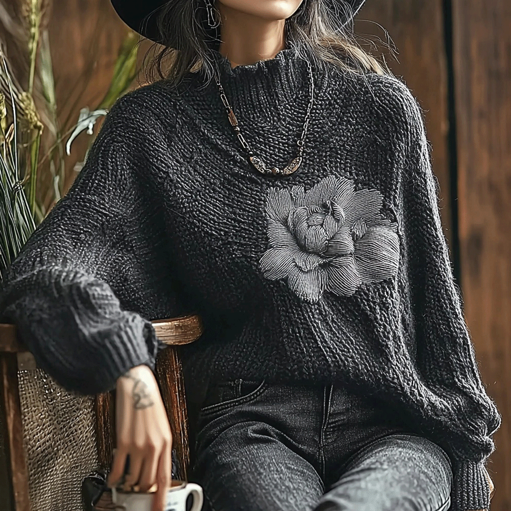 Women's Knitted Flower Elegant Warm Sweater