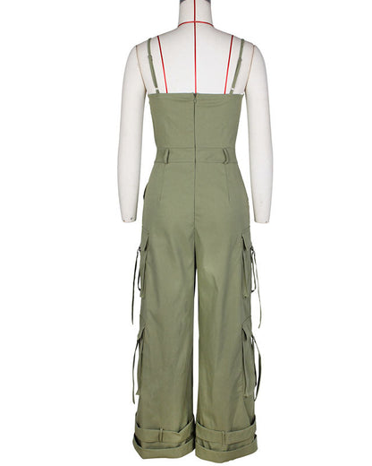 Cargo Pants Loose Wide Leg Suspender Jumpsuit