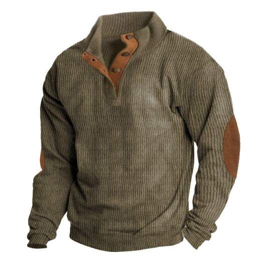 Cotosen Original Design Men's Corduroy Patchwork Color Block Casual Stand Collar Henley Sweatshirt