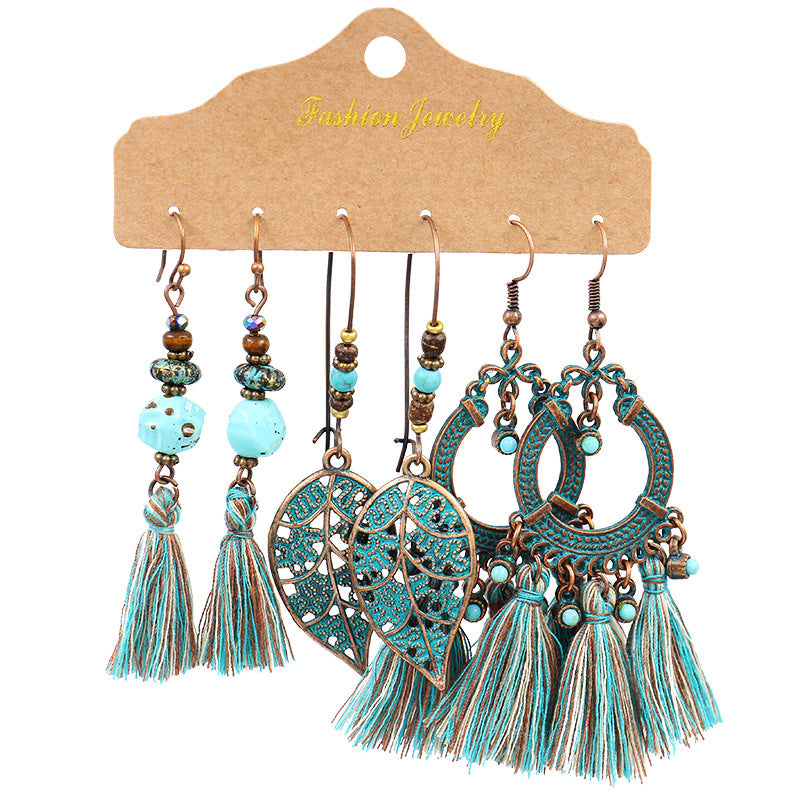 Women's Bohemian Tassel Earrings 3-Set Combination