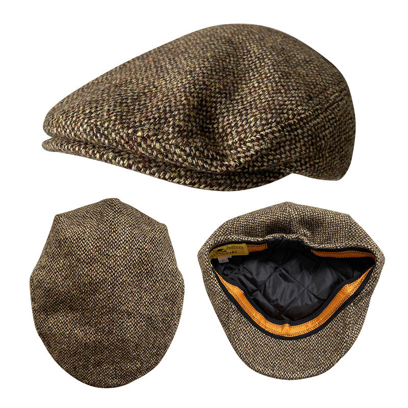 THE PEAKED Marl Flat Hat Particles-Harris Tweed