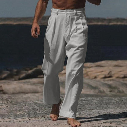 Men's Linen Buttoned Plain Pants