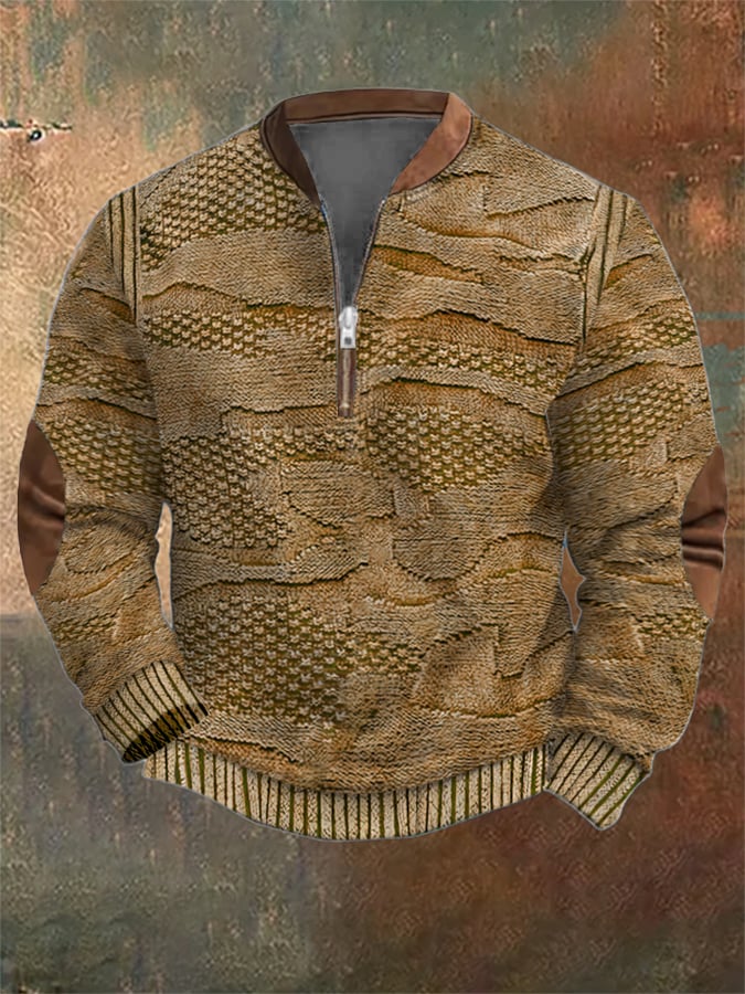 Men's Vintage Knit Print Zip-Up Sweatshirt