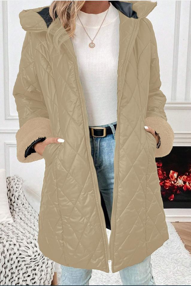 Women's Casual Solid Color Cuffs Plush Patchwork Cotton Jacket