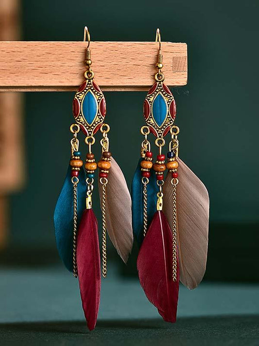 Vintage tassel feather earrings