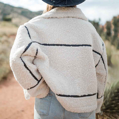 Dylan Cream And Black Sherpa Contrast Trim Jacket