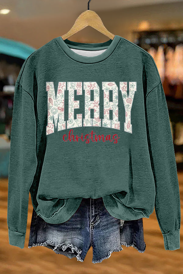 Classic Merry Christmas Print Sweatshirt