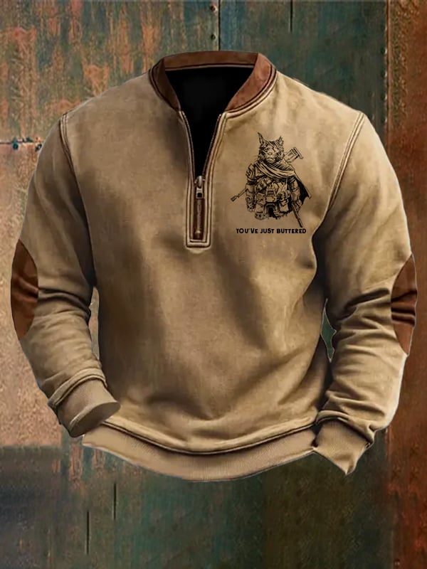 Western Cat Gunner Print Vintage Sweatshirt