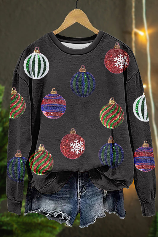 Shiny Christmas Light Balls Print Sweatshirt