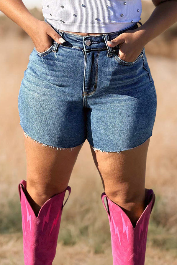 Vintage Washed High Waist Denim Shorts