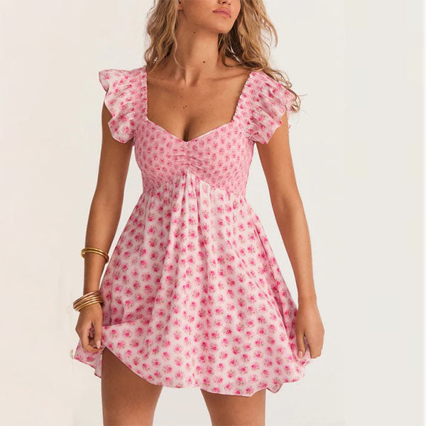 Hollow Ruffled Sleeves Short Dress