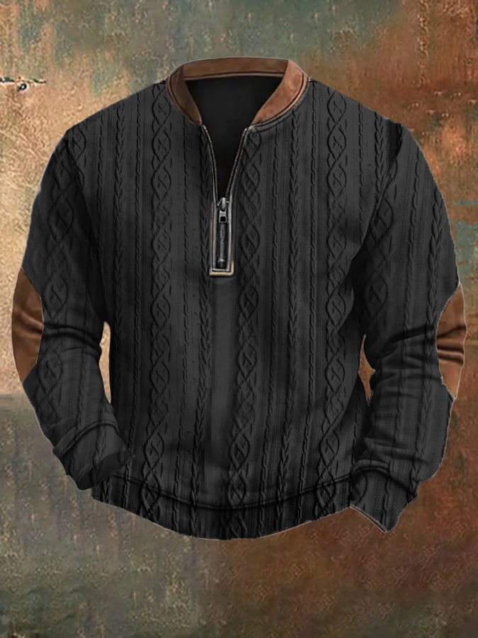 Men's Vintage Knit Jacquard Zipper Sweatshirt