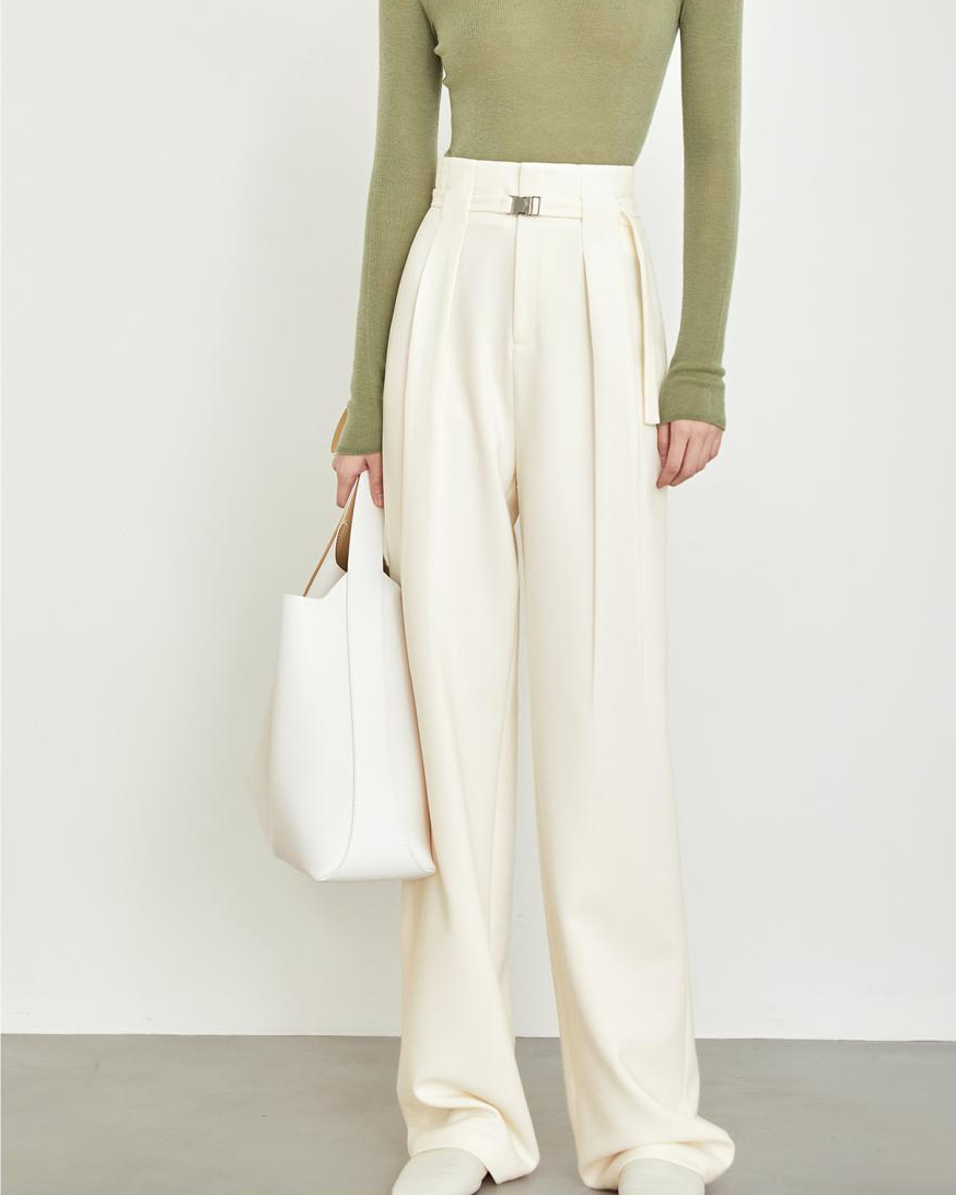 Middle Waist Solid Pocket Straight Leg Pants