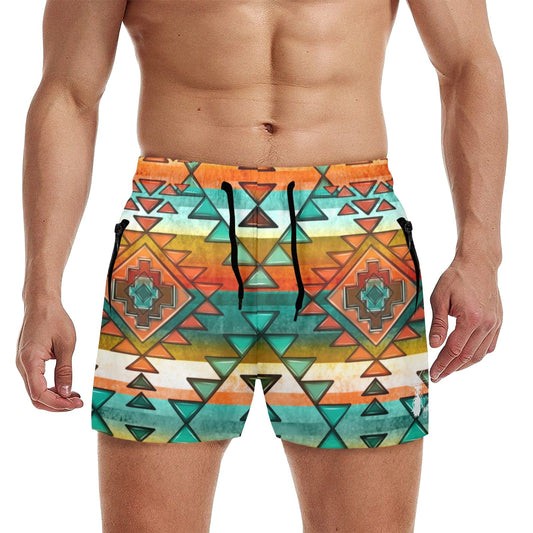 Mullet Cowboy Orange Aztec Beach Shorts