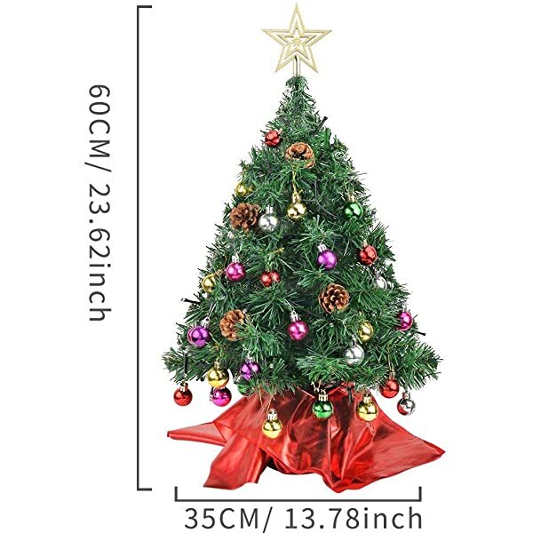 Christmas-artificial Christmas tree mini xmas pine tree with decorations 25 balls star tree tops 50 warm yellow led lights indoor decorative mini xmas tree