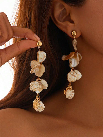 Irregular Shell Stone Scallop Earrings