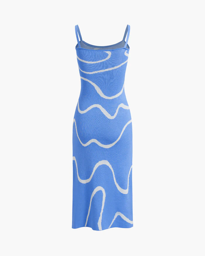 Wavy Print Strap Midi Dress