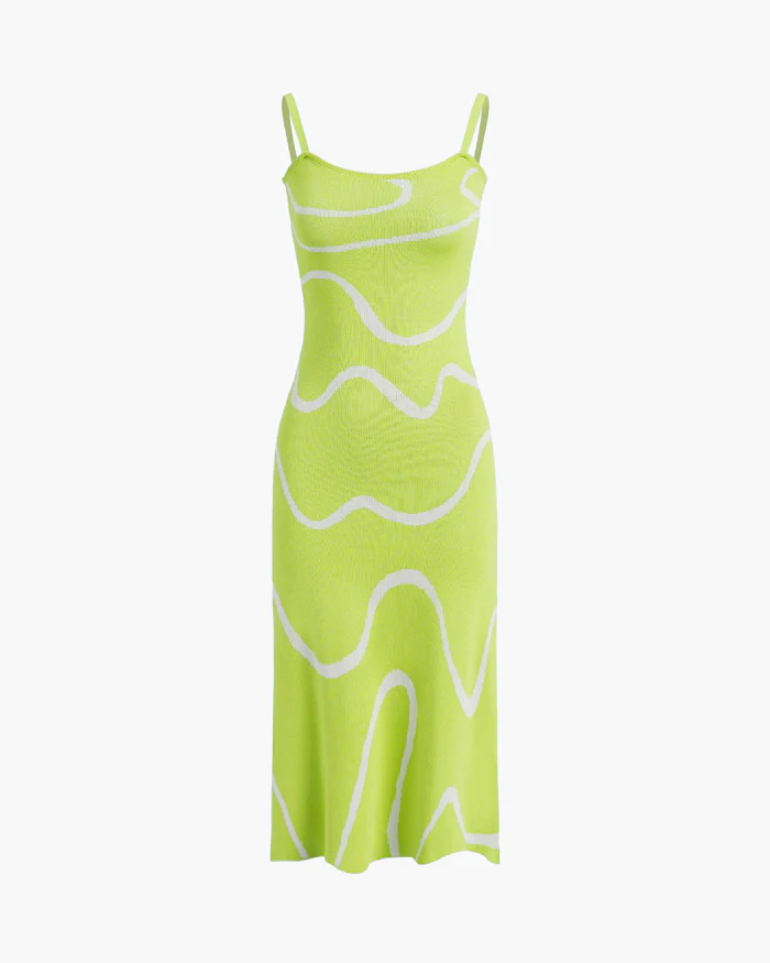 Wavy Print Strap Midi Dress