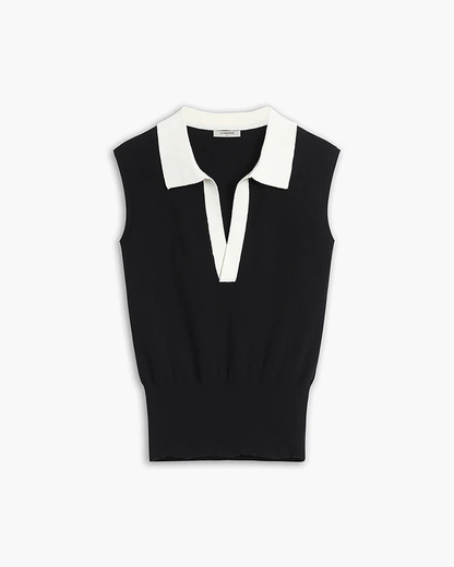 Contrast Trim Collar V-neck Knit Sweater Vest