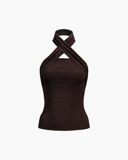 Chestnut Halter Rib Knit Top