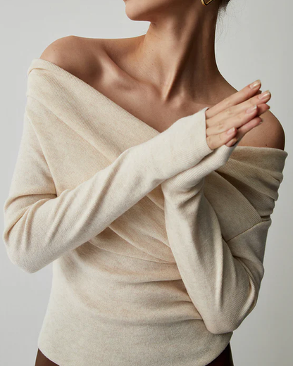 Off Shoulder Wrap Long Sleeve Knit Top