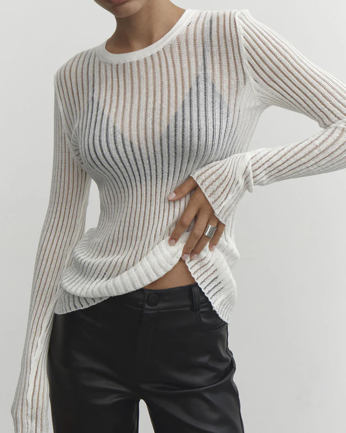 See Through Ribbed Mesh Top