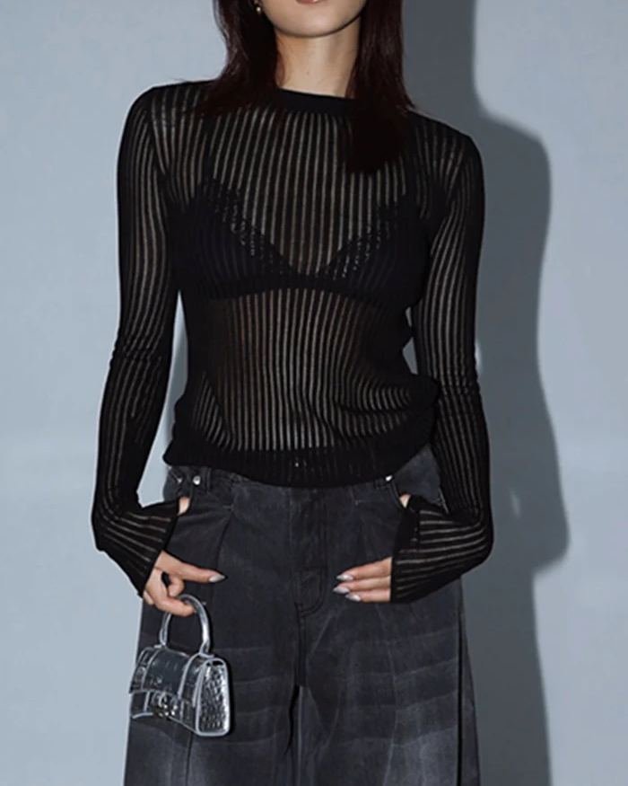 See Through Ribbed Mesh Top